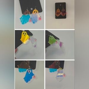 Color Shift‎ Reflective Ghost w/ Heart Hook Earrings Handmade HypoAllergenic